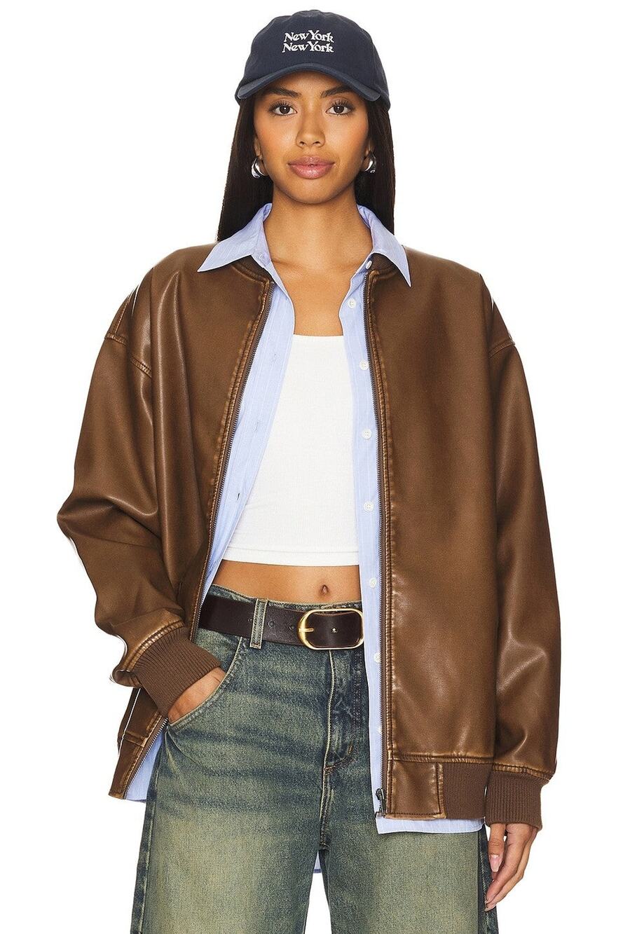 Superdown Ariel Faux Leather Bomber Jacket - S